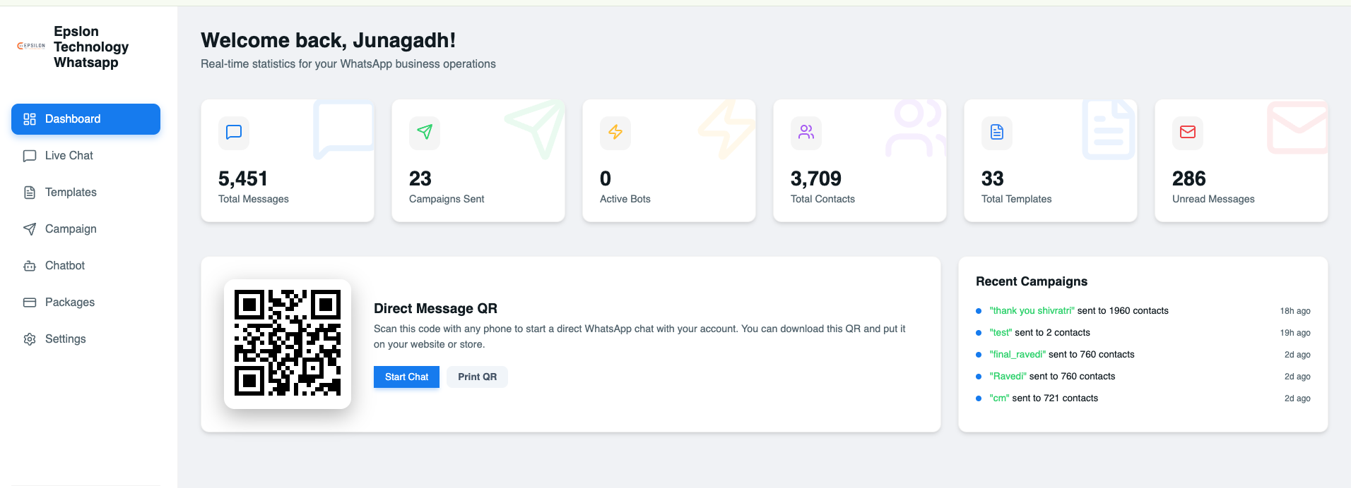 Epsilon WhatsApp Business API Dashboard
